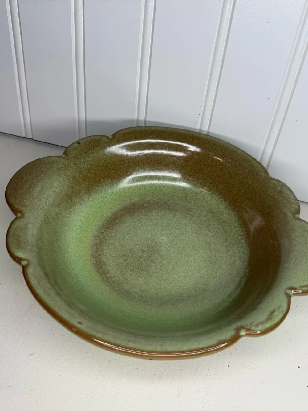 Vintage Frankoma 30B Prairie Green Bowl Scalloped Edge Ceramic Art Pottery